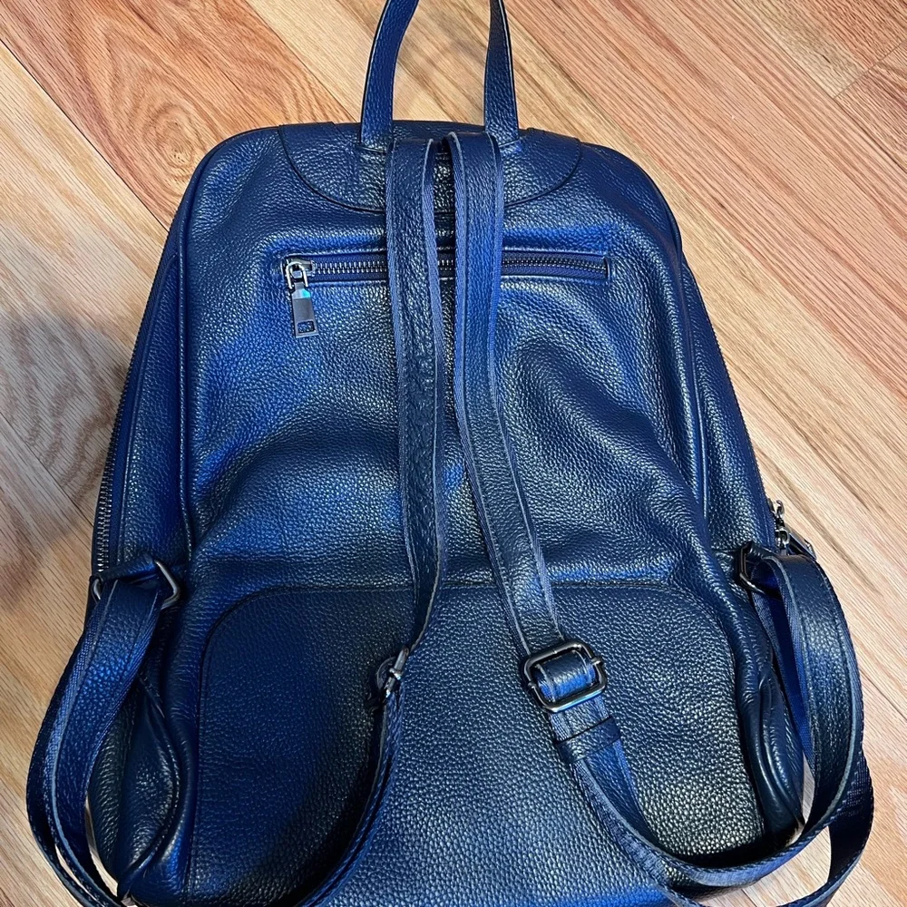 Navy Blue Leather Backpack - Picture 2 of 3
